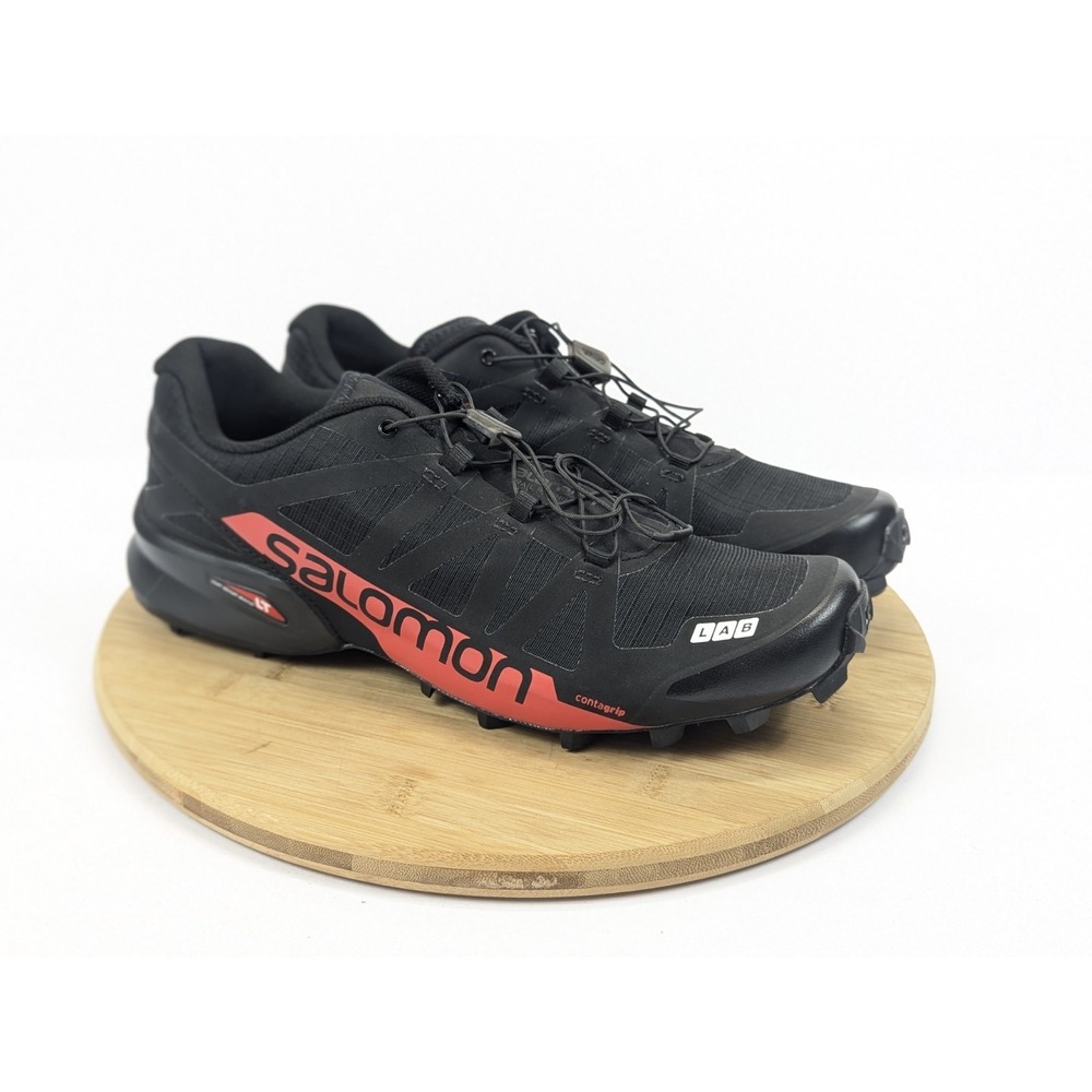 Salomon S Lab Speedcross Trail Running Shoes Mens 10 Black Red Contagrip Qlace